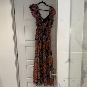 Aqua Floral Ruffle Maxi Dress